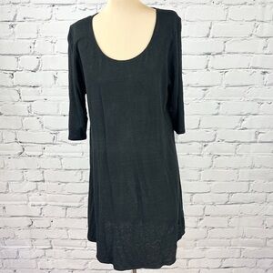 Eileen Fisher Linen Black Tunic Dress 3/4 Sleeve Medium Round Neck Lagenlook